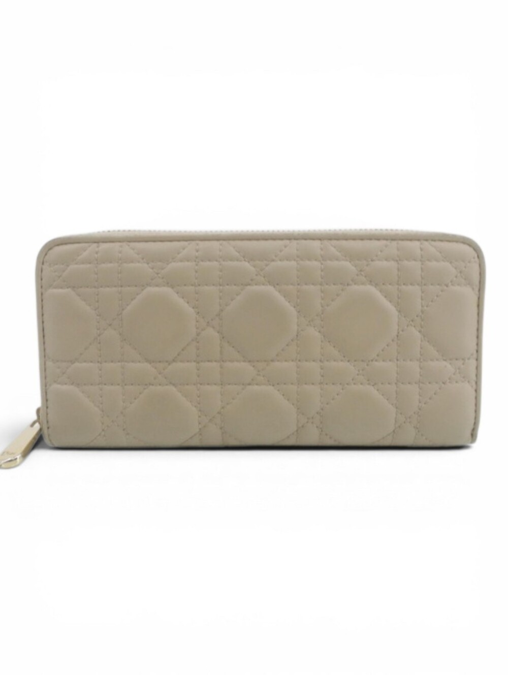 Christian Dior Cannage Quilted Zip-Around Wallet in Beige Leather